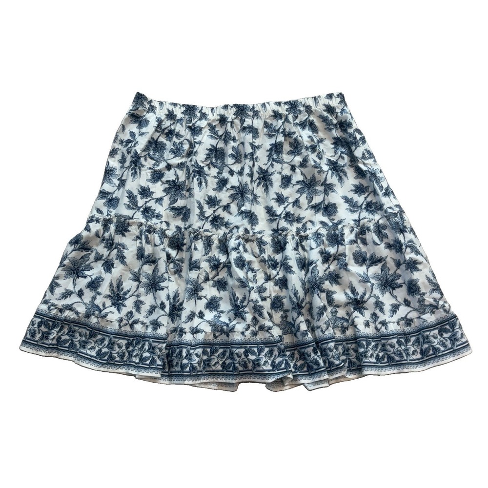 Max Studio Tiered Floral Mini Skirt Navy & White Boho Ruffle Skirt Women's XL